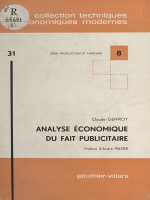 cover image of Analyse économique du fait publicitaire